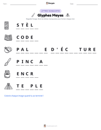 Aperçu de la feuille de travail imprimable Glyphes Mayas