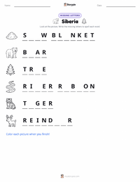 Siberia printable worksheet preview