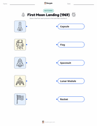 First Moon Landing (1969) printable worksheet for kids