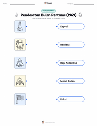 Lembar kerja cetak Pendaratan Pertama di Bulan (1969) untuk anak-anak