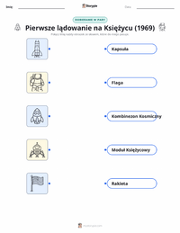 Drukowalny arkusz ćwiczeń Pierwsze lądowanie na Księżycu (1969) dla dzieci