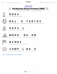 Prabaca lembar kerja cetak Pendaratan Pertama di Bulan (1969)