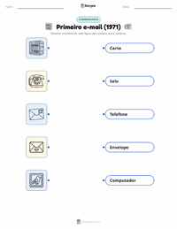 Folha de atividades imprimível Primeiro E-mail Enviado (1971) para crianças