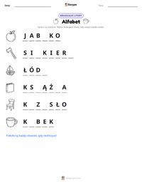 Podgląd drukowalnego arkusza ćwiczeń Alfabet