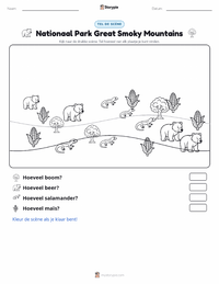 Nationaal Park Great Smoky Mountains afdrukbare werkblad voorbeeld