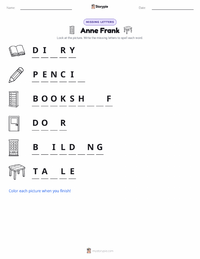 Anne Frank printable worksheet preview