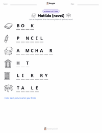 Matilda (novel) printable worksheet preview