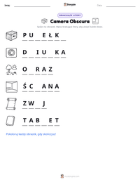 Podgląd drukowalnego arkusza ćwiczeń Camera Obscura
