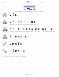 Aperçu de la feuille de travail imprimable Bicyclette