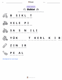 Bisiklet yazdırılabilir çalışma sayfası önizlemesi