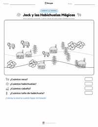 Vista previa de la hoja de trabajo imprimible de Jack y las habichuelas mágicas - Inglés