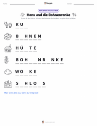 Hans und die Bohnenranke - Englisch druckbare Arbeitsblatt Vorschau