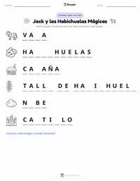 Vista previa de la hoja de trabajo imprimible de Jack y las habichuelas mágicas - Inglés