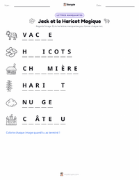 Aperçu de la feuille de travail imprimable Jack et le Haricot Magique - Anglais