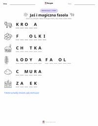 Podgląd drukowalnego arkusza ćwiczeń Jaś i magiczna fasola - Angielski