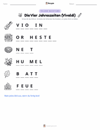 Die vier Jahreszeiten (Vivaldi) druckbare Arbeitsblatt Vorschau