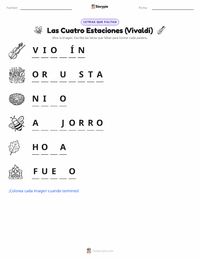Vista previa de la hoja de trabajo imprimible de Las cuatro estaciones (Vivaldi)