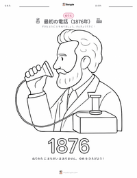 最初の電話通話 (1876年) の子供向け塗り絵ページ