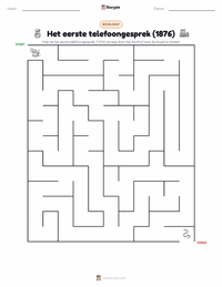 Eerste telefoongesprek (1876) afdrukbare werkblad voorbeeld