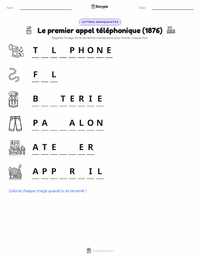 Aperçu de la feuille de travail imprimable Premier Appel Téléphonique (1876)