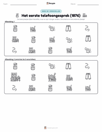 Eerste telefoongesprek (1876) afdrukbare werkblad voorbeeld