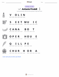 Antonio Vivaldi printable worksheet preview