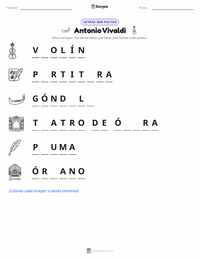 Vista previa de la hoja de trabajo imprimible de Antonio Vivaldi