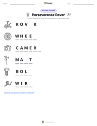 Perseverance Rover printable worksheet preview