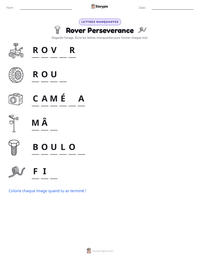 Aperçu de la feuille de travail imprimable Rover Perseverance
