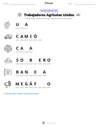Vista previa de la hoja de trabajo imprimible de Trabajadores Agrícolas Unidos