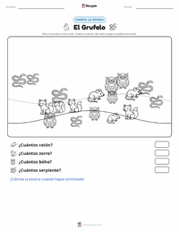 Vista previa de la hoja de trabajo imprimible de El Grúfalo (libro)