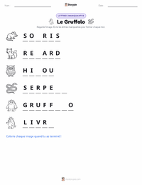 Aperçu de la feuille de travail imprimable Le Gruffalo (livre)