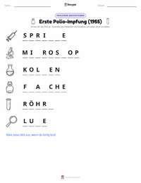 Erster erfolgreicher Polio-Impfstoff (1955) druckbare Arbeitsblatt Vorschau