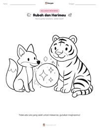 Prabaca lembar kerja cetak Rubah dan Harimau