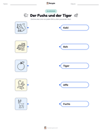 Der Fuchs und der Tiger druckbare Arbeitsblatt Vorschau