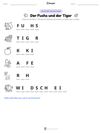 Der Fuchs und der Tiger druckbare Arbeitsblatt Vorschau