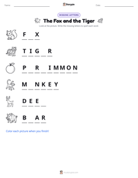 The Fox and the Tiger printable worksheet preview