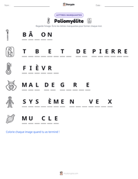 Aperçu de la feuille de travail imprimable Poliomyélite