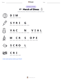 March of Dimes printable worksheet preview
