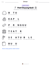 Prabaca lembar kerja cetak Putri Duyung Kecil