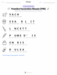 Aperçu de la feuille de travail imprimable Première Vaccination Réussie (1796)