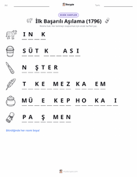 İlk Başarılı Aşılama (1796) yazdırılabilir çalışma sayfası önizlemesi