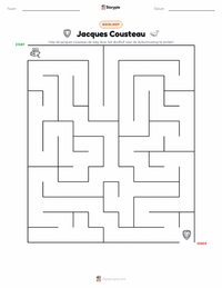 Jacques Cousteau afdrukbare werkblad voorbeeld