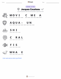 Jacques Cousteau printable worksheet preview
