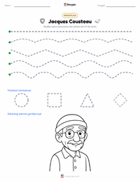 Prabaca lembar kerja cetak Jacques Cousteau