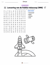 Lancering van de Hubble Ruimtetelescoop (1990) afdrukbare werkblad voorbeeld
