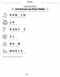 Het Verhaal van Pieter Konijn (boek) afdrukbare werkblad voorbeeld