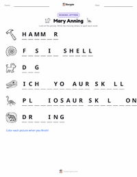 Mary Anning printable worksheet preview