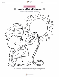 Página para colorear de Maui y el Sol - Polinesio para niños