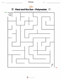 Maui and the Sun - Polynesian printable worksheet preview